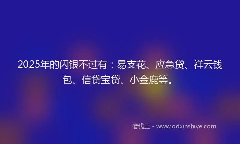 2025年的闪银不过有：易支花、应急贷、祥云钱包、信贷宝贷、小金鹿等。