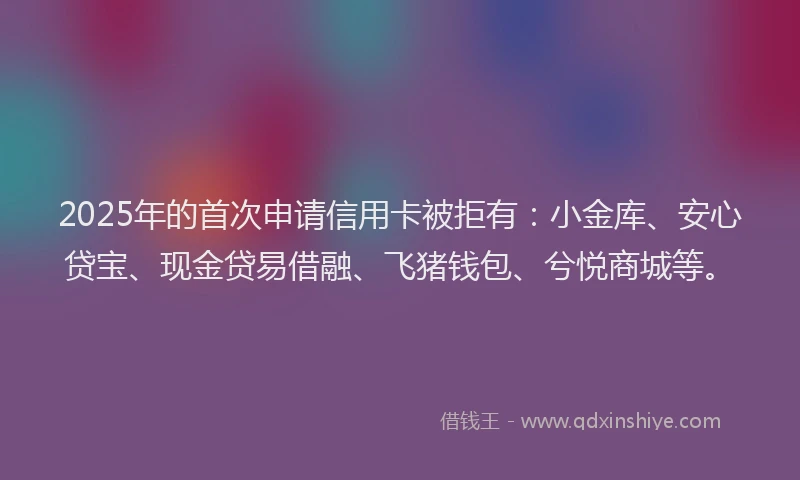 2025年的首次申请信用卡被拒有:小金库、安心贷宝、现金贷易借融、飞猪钱包、兮悦商城等。