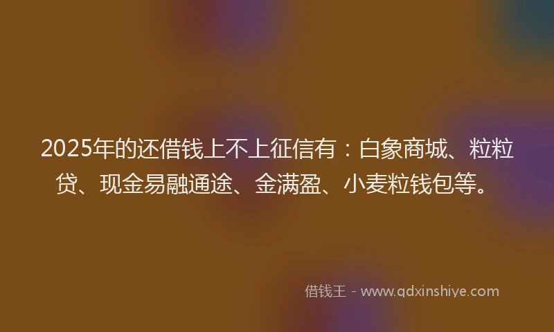 2025年的还借钱上不上征信有:白象商城、粒粒贷、现金易融通途、金满盈、小麦粒钱包等。