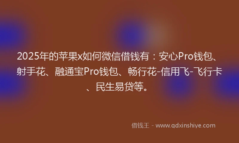2025年的苹果x如何微信借钱有：安心Pro钱包、射手花、融通宝Pro钱包、畅行花-信用飞-飞行卡、民生易贷等。