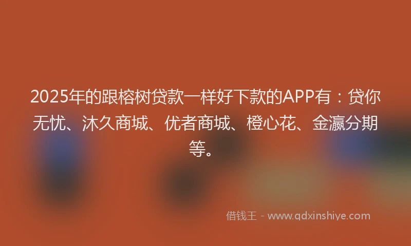2025年的跟榕树贷款一样好下款的APP有：贷你无忧、沐久商城、优者商城、橙心花、金瀛分期等。