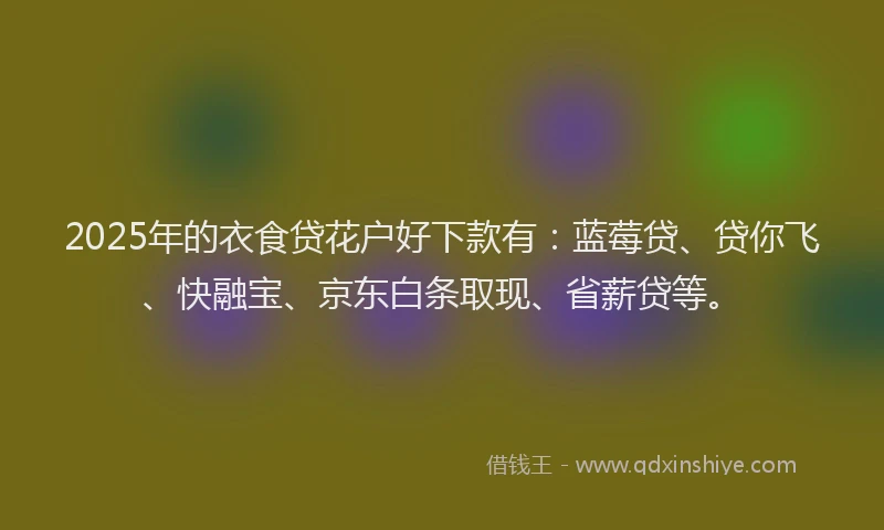 2025年的衣食贷花户好下款有:蓝莓贷、贷你飞、快融宝、京东白条取现、省薪贷等。