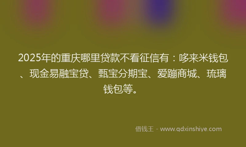 2025年的重庆哪里贷款不看征信有：哆来米钱包、现金易融宝贷、甄宝分期宝、爱蹦商城、琉璃钱包等。