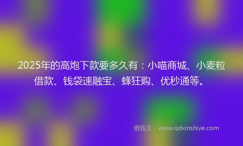 2025年的高炮下款要多久有：小喵商城、小麦粒借款、钱袋速融宝、蜂狂购、优秒通等。