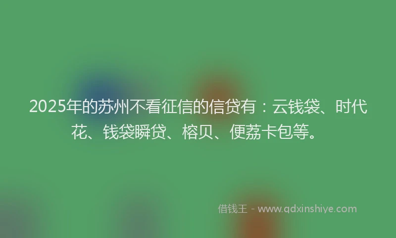 2025年的苏州不看征信的信贷有:云钱袋、时代花、钱袋瞬贷、榕贝、便荔卡包等。