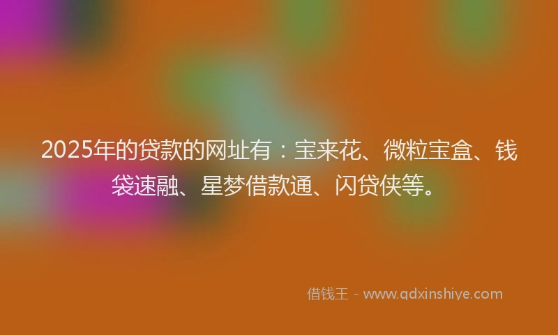 2025年的贷款的网址有:宝来花、微粒宝盒、钱袋速融、星梦借款通、闪贷侠等。
