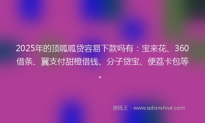 2025年的顶呱呱贷容易下款吗有：宝来花、360借条、翼支付甜橙借钱、分子贷宝、便荔卡包等。