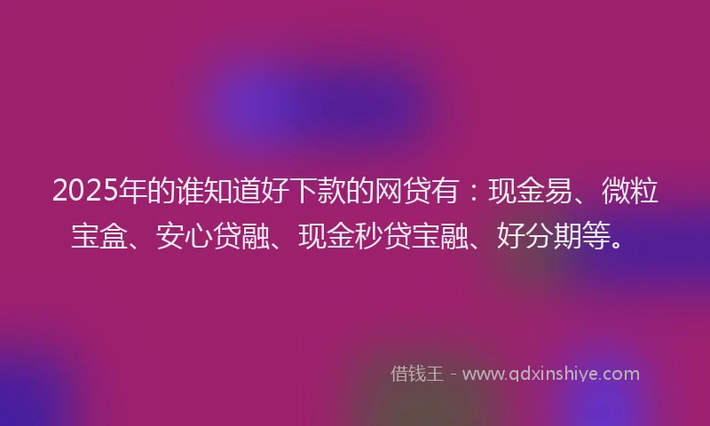2025年的谁知道好下款的网贷有：现金易、微粒宝盒、安心贷融、现金秒贷宝融、好分期等。