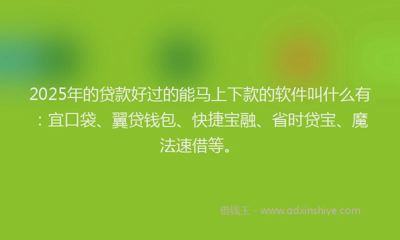 2025年的贷款好过的能马上下款的软件叫什么有:宜口袋、翼贷钱包、快捷宝融、省时贷宝、魔法速借等。