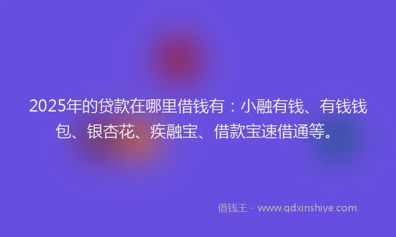 2025年的贷款在哪里借钱有：小融有钱、有钱钱包、银杏花、疾融宝、借款宝速借通等。