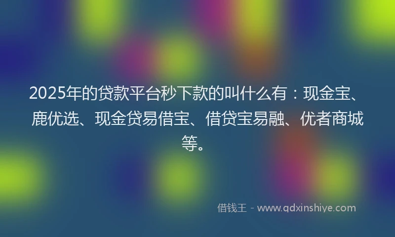 2025年的贷款平台秒下款的叫什么有:现金宝、鹿优选、现金贷易借宝、借贷宝易融、优者商城等。