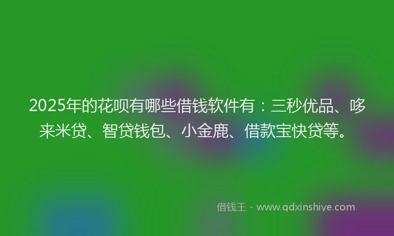 2025年的花呗有哪些借钱软件有：三秒优品、哆来米贷、智贷钱包、小金鹿、借款宝快贷等。