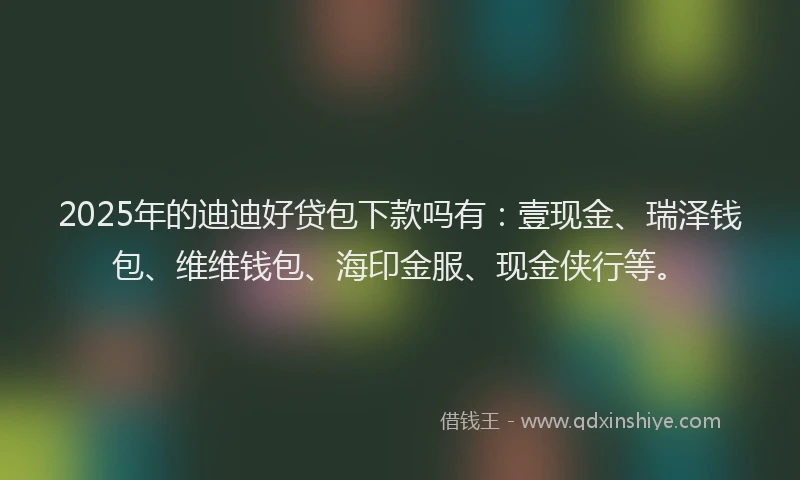 2025年的迪迪好贷包下款吗有:壹现金、瑞泽钱包、维维钱包、海印金服、现金侠行等。