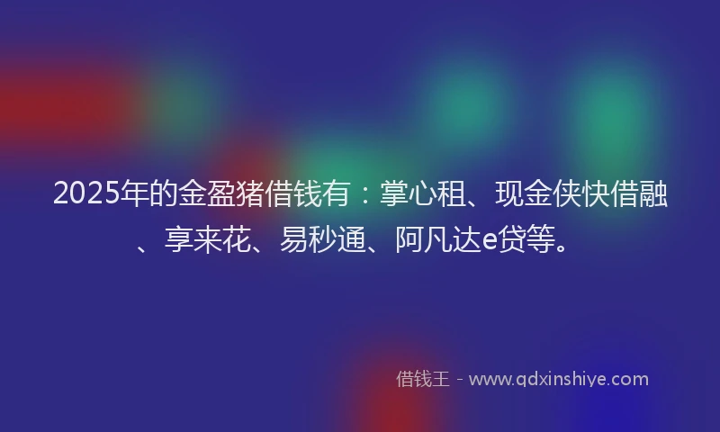 2025年的金盈猪借钱有：掌心租、现金侠快借融、享来花、易秒通、阿凡达e贷等。