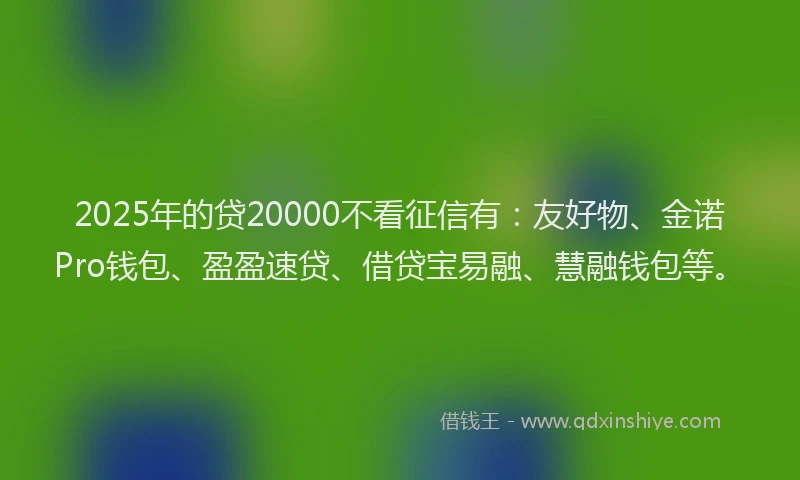 2025年的贷20000不看征信有:友好物、金诺Pro钱包、盈盈速贷、借贷宝易融、慧融钱包等。