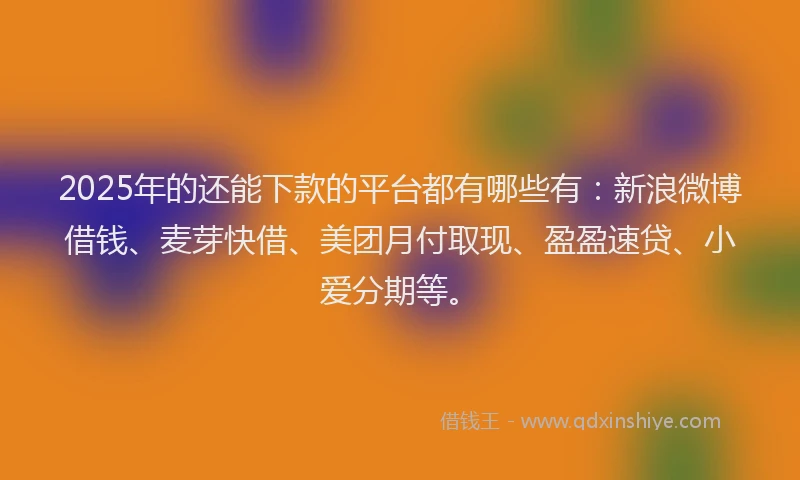 2025年的还能下款的平台都有哪些有：新浪微博借钱、麦芽快借、美团月付取现、盈盈速贷、小爱分期等。