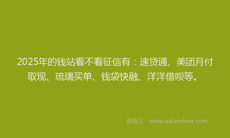 2025年的钱站看不看征信有：速贷通、美团月付取现、琉璃买单、钱袋快融、洋洋借呗等。