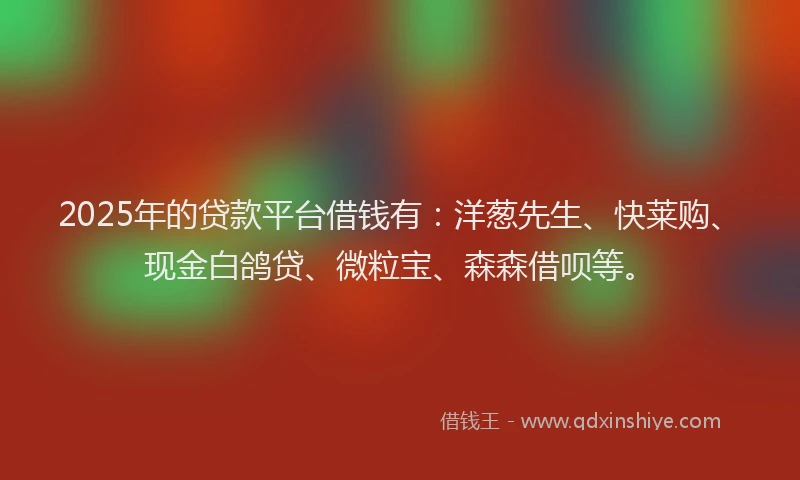 2025年的贷款平台借钱有:洋葱先生、快莱购、现金白鸽贷、微粒宝、森森借呗等。
