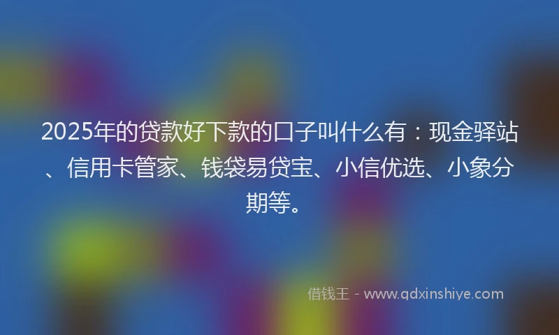 2025年的贷款好下款的口子叫什么有:现金驿站、信用卡管家、钱袋易贷宝、小信优选、小象分期等。