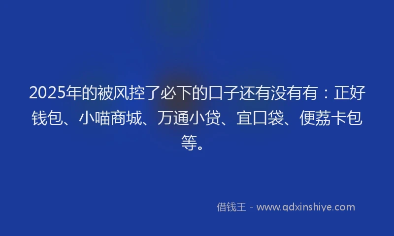 2025年的被风控了必下的口子还有没有有：正好钱包、小喵商城、万通小贷、宜口袋、便荔卡包等。