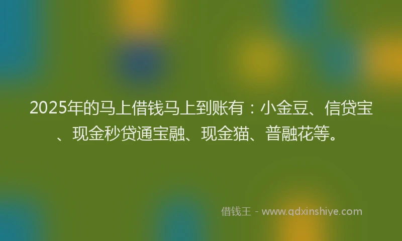 2025年的马上借钱马上到账有:小金豆、信贷宝、现金秒贷通宝融、现金猫、普融花等。