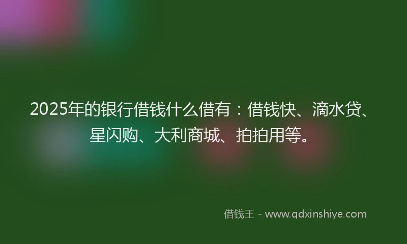 2025年的银行借钱什么借有:借钱快、滴水贷、星闪购、大利商城、拍拍用等。