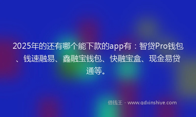 2025年的还有哪个能下款的app有：智贷Pro钱包、钱速融易、鑫融宝钱包、快融宝盒、现金易贷通等。