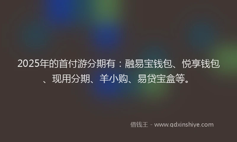 2025年的首付游分期有:融易宝钱包、悦享钱包、现用分期、羊小购、易贷宝盒等。