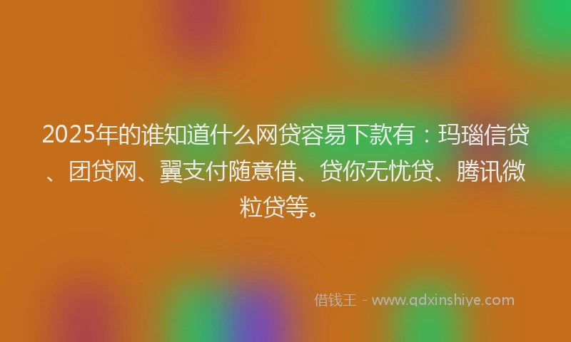 2025年的谁知道什么网贷容易下款有：玛瑙信贷、团贷网、翼支付随意借、贷你无忧贷、腾讯微粒贷等。