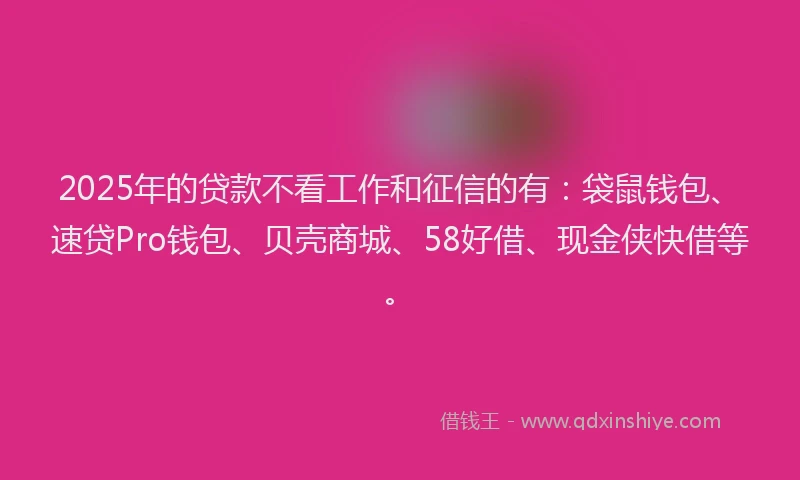 2025年的贷款不看工作和征信的有:袋鼠钱包、速贷Pro钱包、贝壳商城、58好借、现金侠快借等。