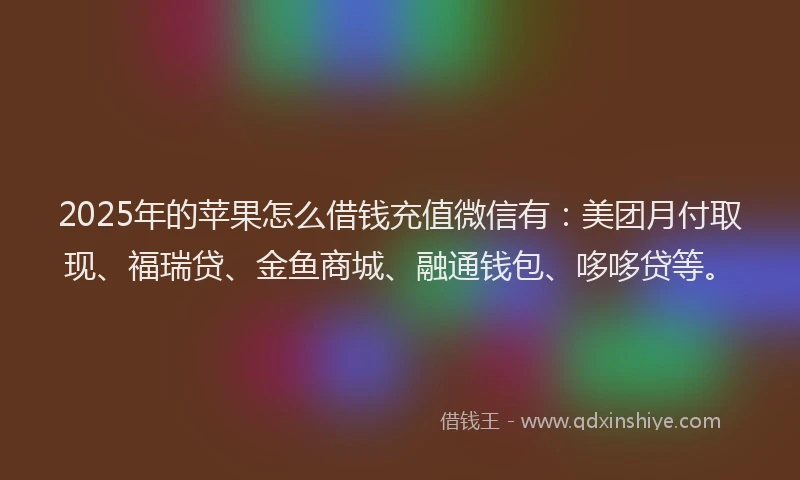 2025年的苹果怎么借钱充值微信有：美团月付取现、福瑞贷、金鱼商城、融通钱包、哆哆贷等。