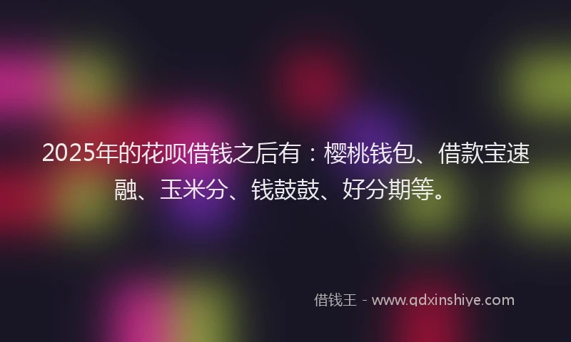2025年的花呗借钱之后有：樱桃钱包、借款宝速融、玉米分、钱鼓鼓、好分期等。