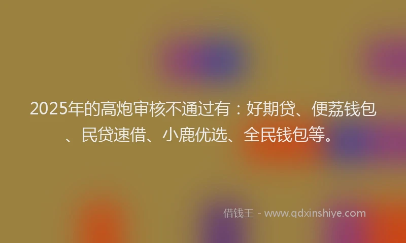 2025年的高炮审核不通过有:好期贷、便荔钱包、民贷速借、小鹿优选、全民钱包等。