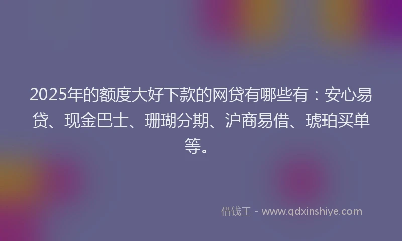 2025年的额度大好下款的网贷有哪些有：安心易贷、现金巴士、珊瑚分期、沪商易借、琥珀买单等。