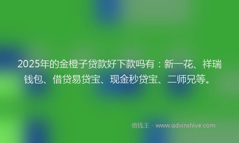 2025年的金橙子贷款好下款吗有：新一花、祥瑞钱包、借贷易贷宝、现金秒贷宝、二师兄等。