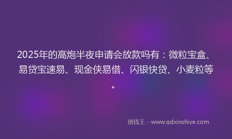 2025年的高炮半夜申请会放款吗有：微粒宝盒、易贷宝速易、现金侠易借、闪银快贷、小麦粒等。