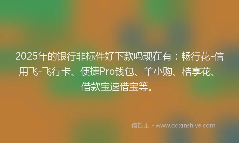 2025年的银行非标件好下款吗现在有：畅行花-信用飞-飞行卡、便捷Pro钱包、羊小购、桔享花、借款宝速借宝等。