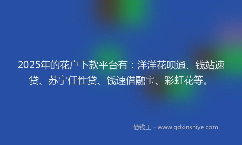 2025年的花户下款平台有：洋洋花呗通、钱站速贷、苏宁任性贷、钱速借融宝、彩虹花等。