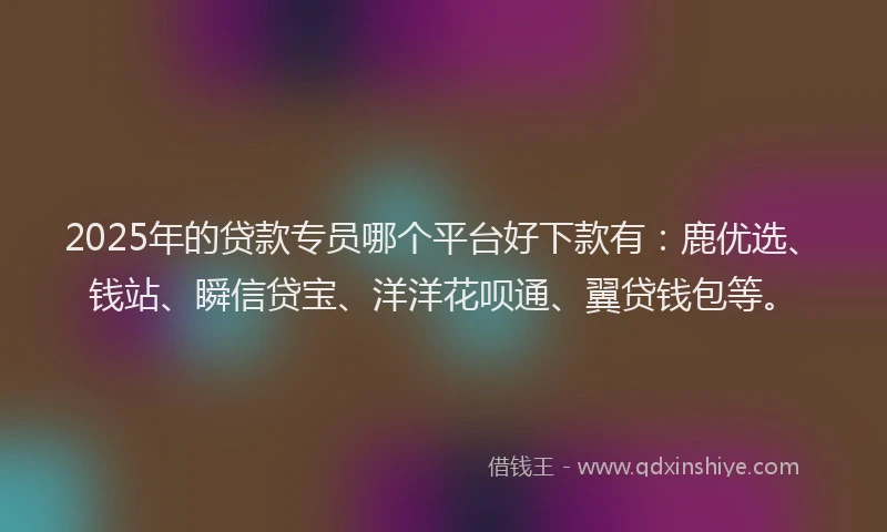 2025年的贷款专员哪个平台好下款有:鹿优选、钱站、瞬信贷宝、洋洋花呗通、翼贷钱包等。
