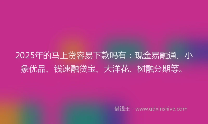 2025年的马上贷容易下款吗有：现金易融通、小象优品、钱速融贷宝、大洋花、树融分期等。