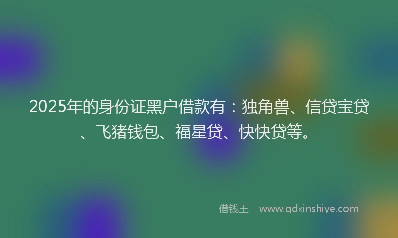 2025年的身份证黑户借款有:独角兽、信贷宝贷、飞猪钱包、福星贷、快快贷等。