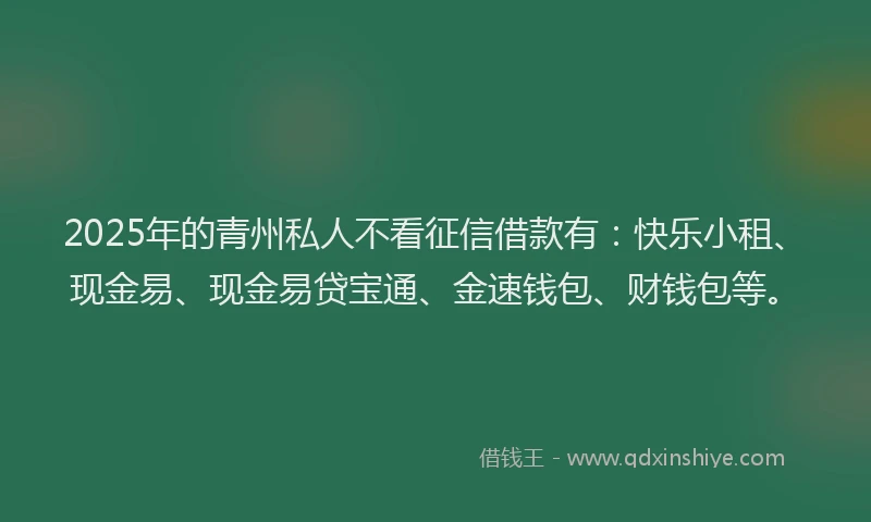 2025年的青州私人不看征信借款有：快乐小租、现金易、现金易贷宝通、金速钱包、财钱包等。