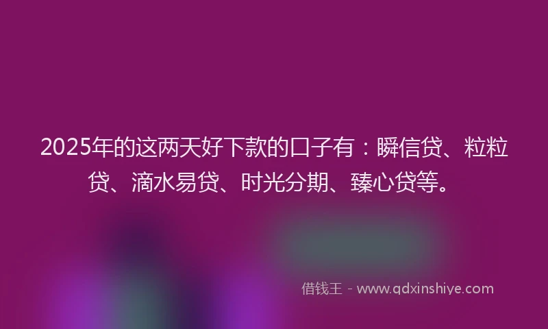 2025年的这两天好下款的口子有:瞬信贷、粒粒贷、滴水易贷、时光分期、臻心贷等。