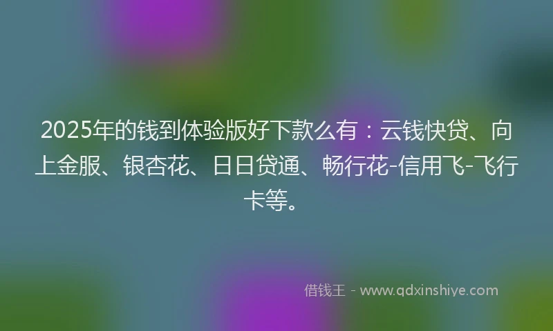 2025年的钱到体验版好下款么有：云钱快贷、向上金服、银杏花、日日贷通、畅行花-信用飞-飞行卡等。