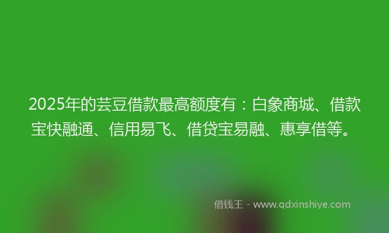 2025年的芸豆借款最高额度有：白象商城、借款宝快融通、信用易飞、借贷宝易融、惠享借等。