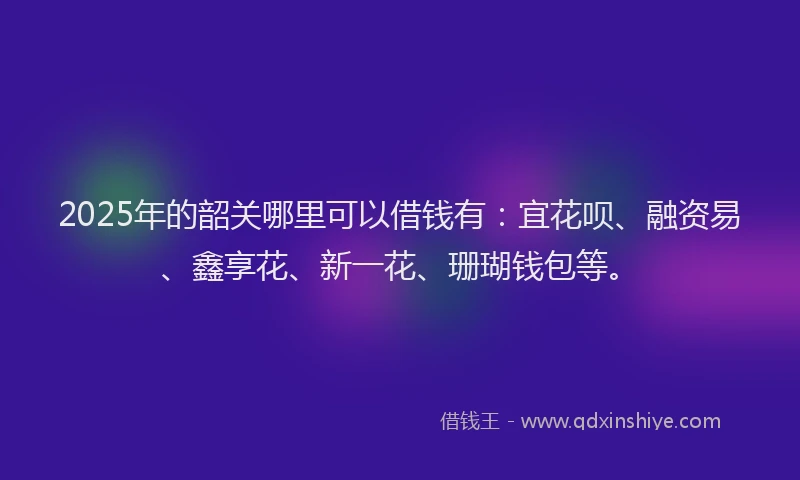 2025年的韶关哪里可以借钱有：宜花呗、融资易、鑫享花、新一花、珊瑚钱包等。