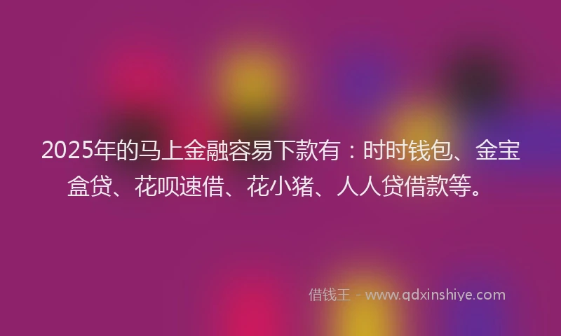 2025年的马上金融容易下款有：时时钱包、金宝盒贷、花呗速借、花小猪、人人贷借款等。