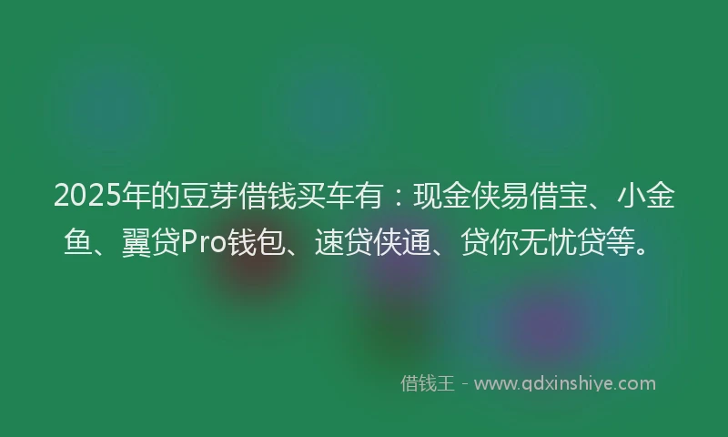 2025年的豆芽借钱买车有：现金侠易借宝、小金鱼、翼贷Pro钱包、速贷侠通、贷你无忧贷等。