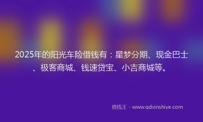 2025年的阳光车险借钱有：星梦分期、现金巴士、极客商城、钱速贷宝、小吉商城等。