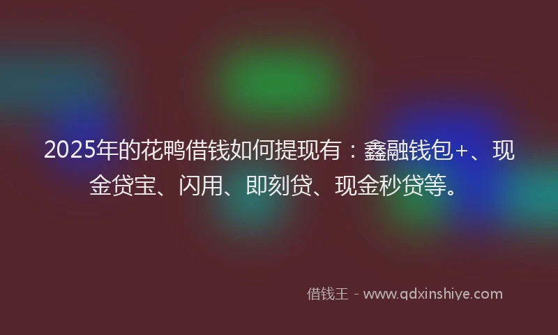 2025年的花鸭借钱如何提现有：鑫融钱包+、现金贷宝、闪用、即刻贷、现金秒贷等。